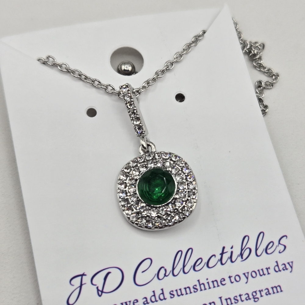 Swarovski Crystal Elements Silver Necklace Emerald Green 16 - 19 inch Prom